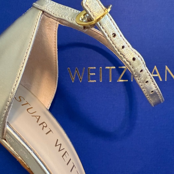 Stuart Weitzman Nudistsong Cross Gold NIB 9 Stiletto Sandal - Picture 6 of 11